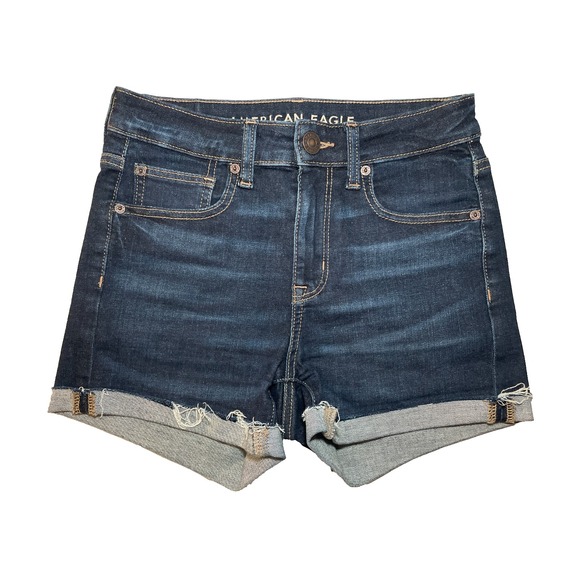 American Eagle Next Level Raw Cuffed Stretch Hi-Rise Shortie Jean Shorts - 2 - Picture 1 of 4